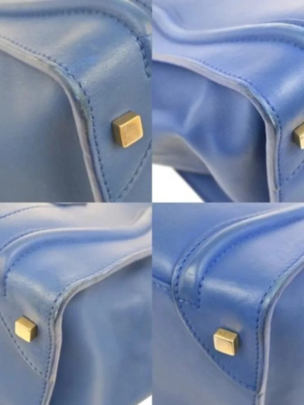 CELINE Luggage Mini Top Handle Tote Hand Bag Leather Blue GHW Italy 95RL900 - Picture 7 of 15